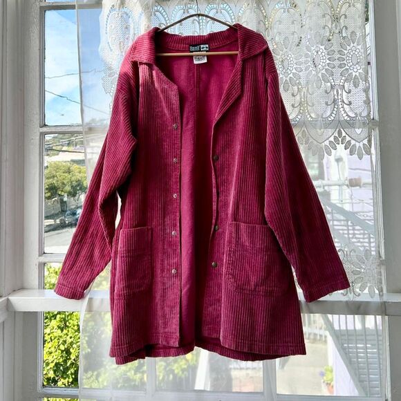 90s Vtg Ezze Wear Oversize Corduroy Field Jacket Chore Coat XL Womens Magenta - Picture 1 of 5